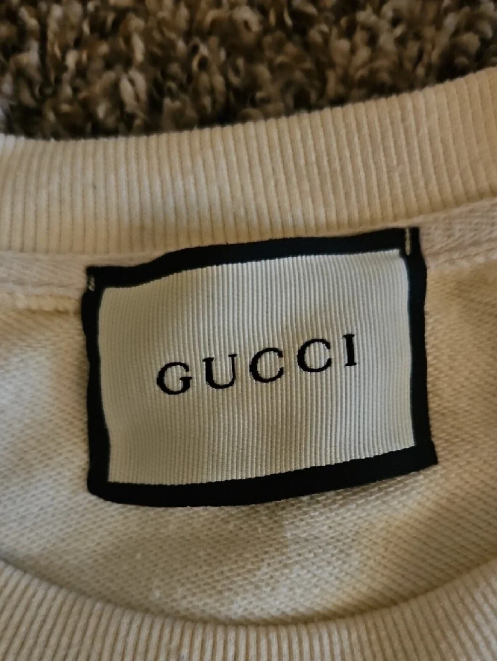 Gucci Cream Crewneck with Green and Red Web Stripe Graphic
